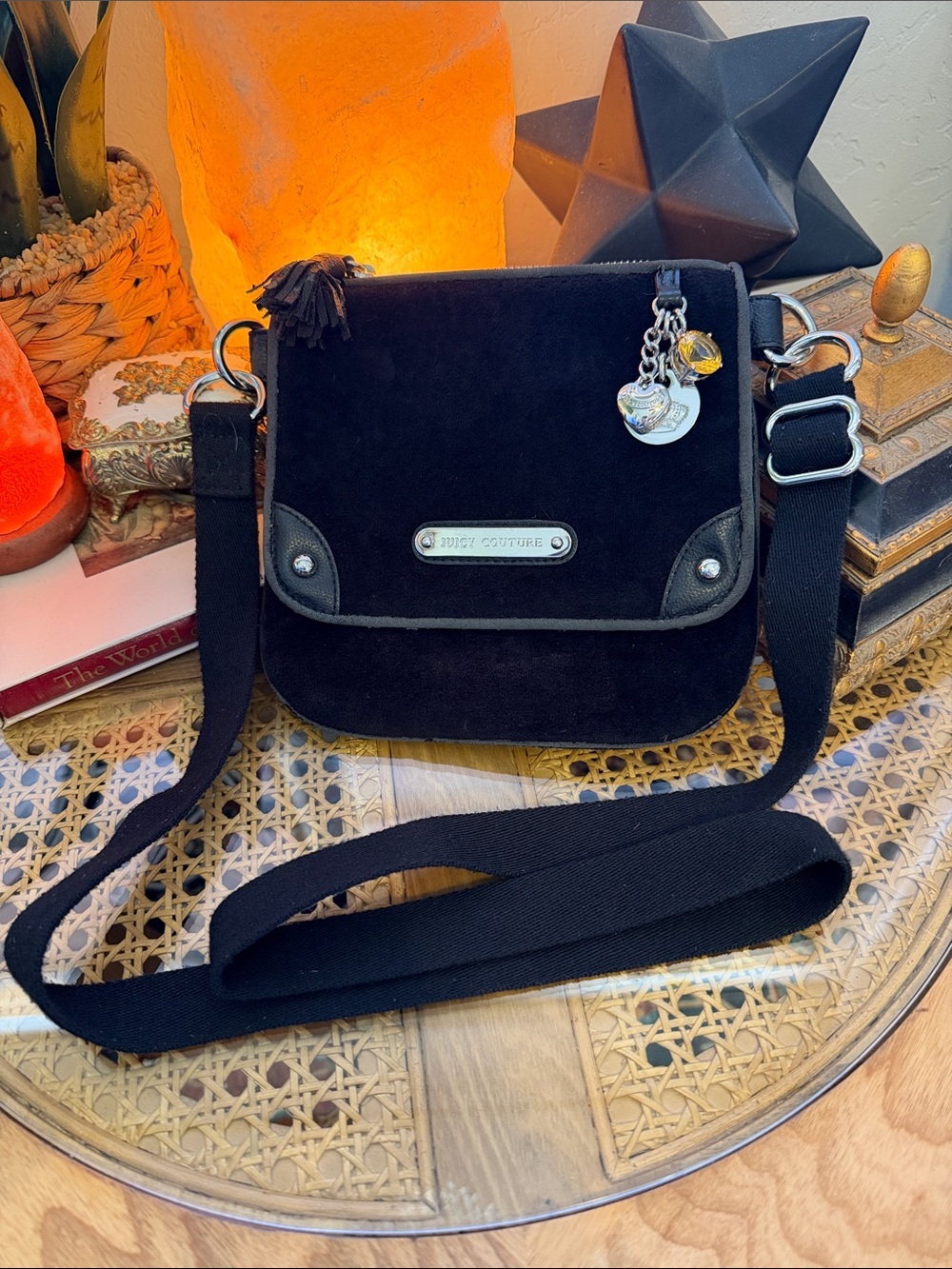 Juicy Couture Black Velour Crossbody Bag Y2K Charm Purse